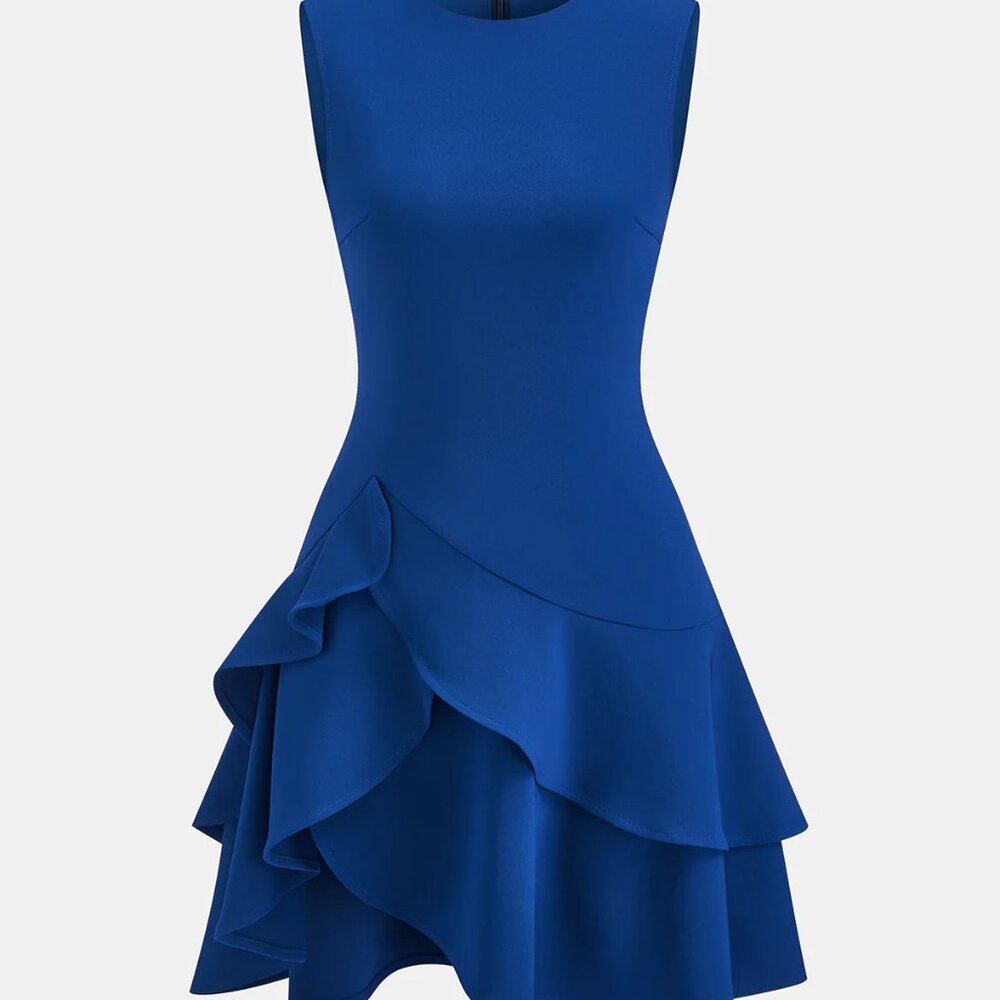 Commense Asymmetrical Royal Blue Ruffle Dress